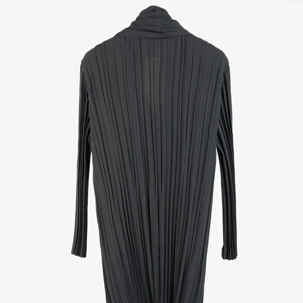 Issey Miyake Archival Rare Grey Pleated Scarf-Collar Button-Front Duster - Picture 2 of 10